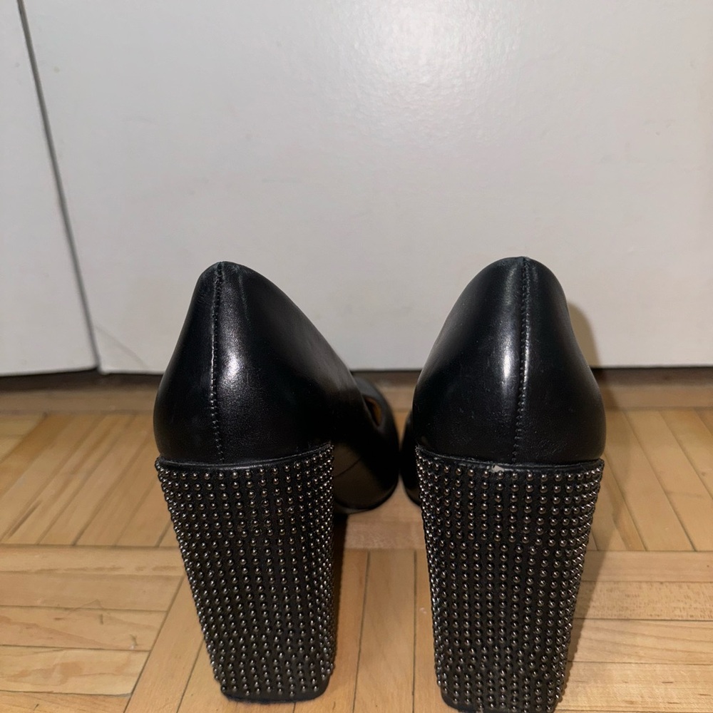 Halston Studded Leather Block Heel